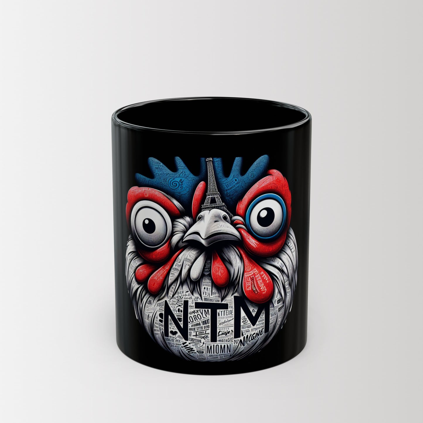 Taza Negra "Gallo Parisino Tricolor"