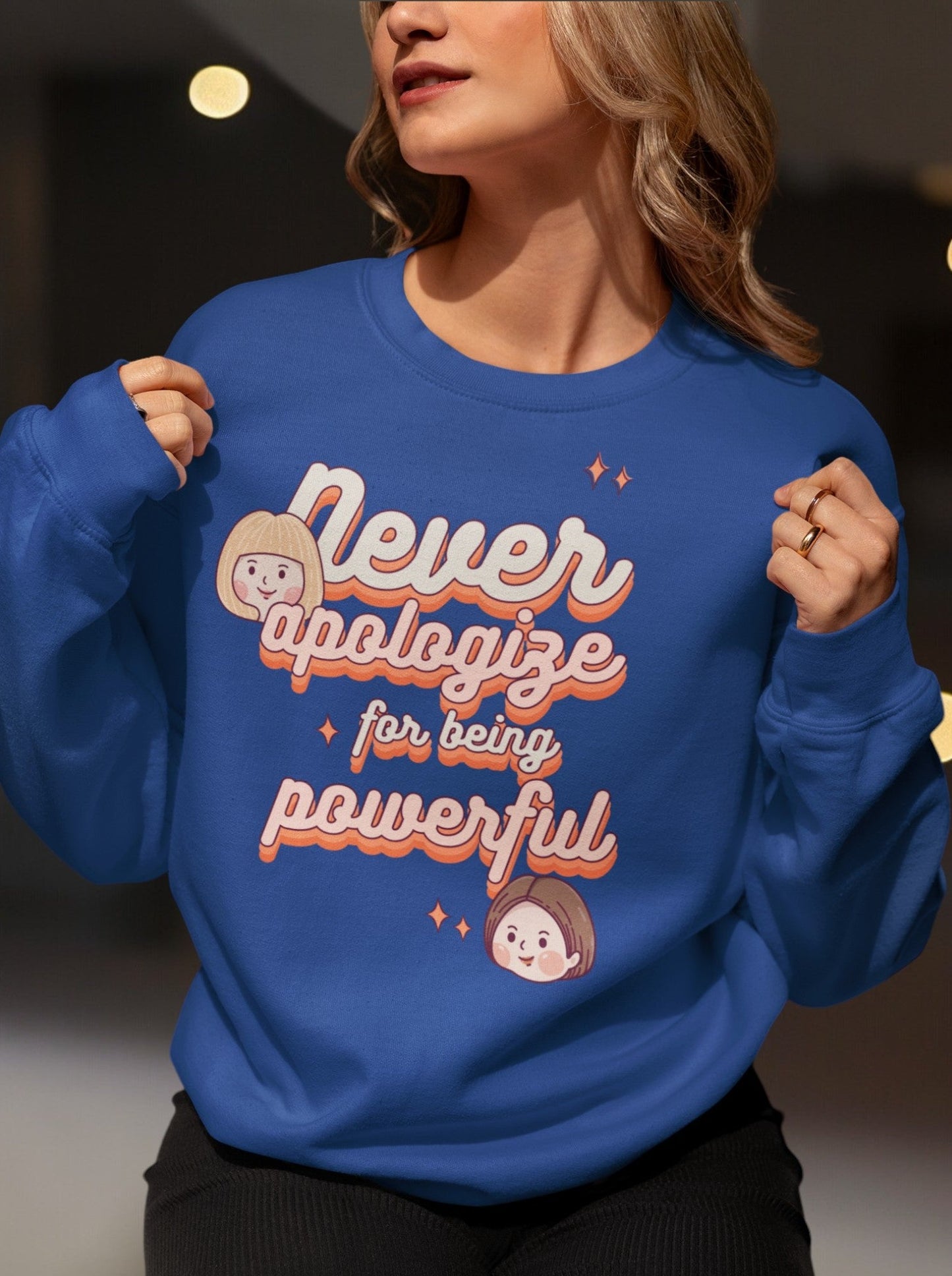 Heavy Blend Crewneck Sweatshirt "Never Apologize for Being Powerful"