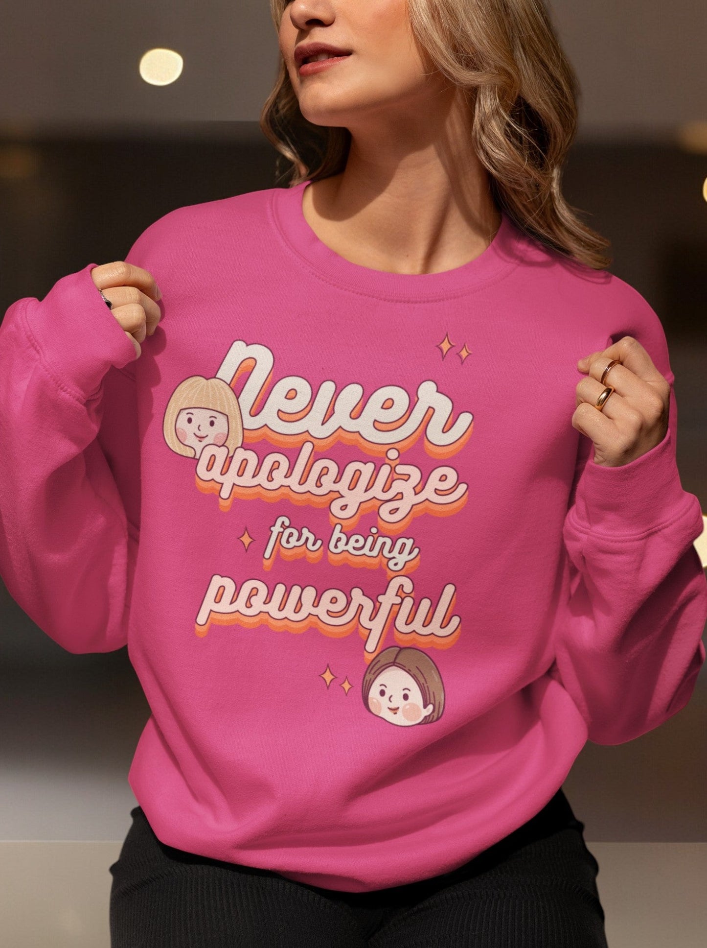 Heavy Blend Crewneck Sweatshirt "Never Apologize for Being Powerful"